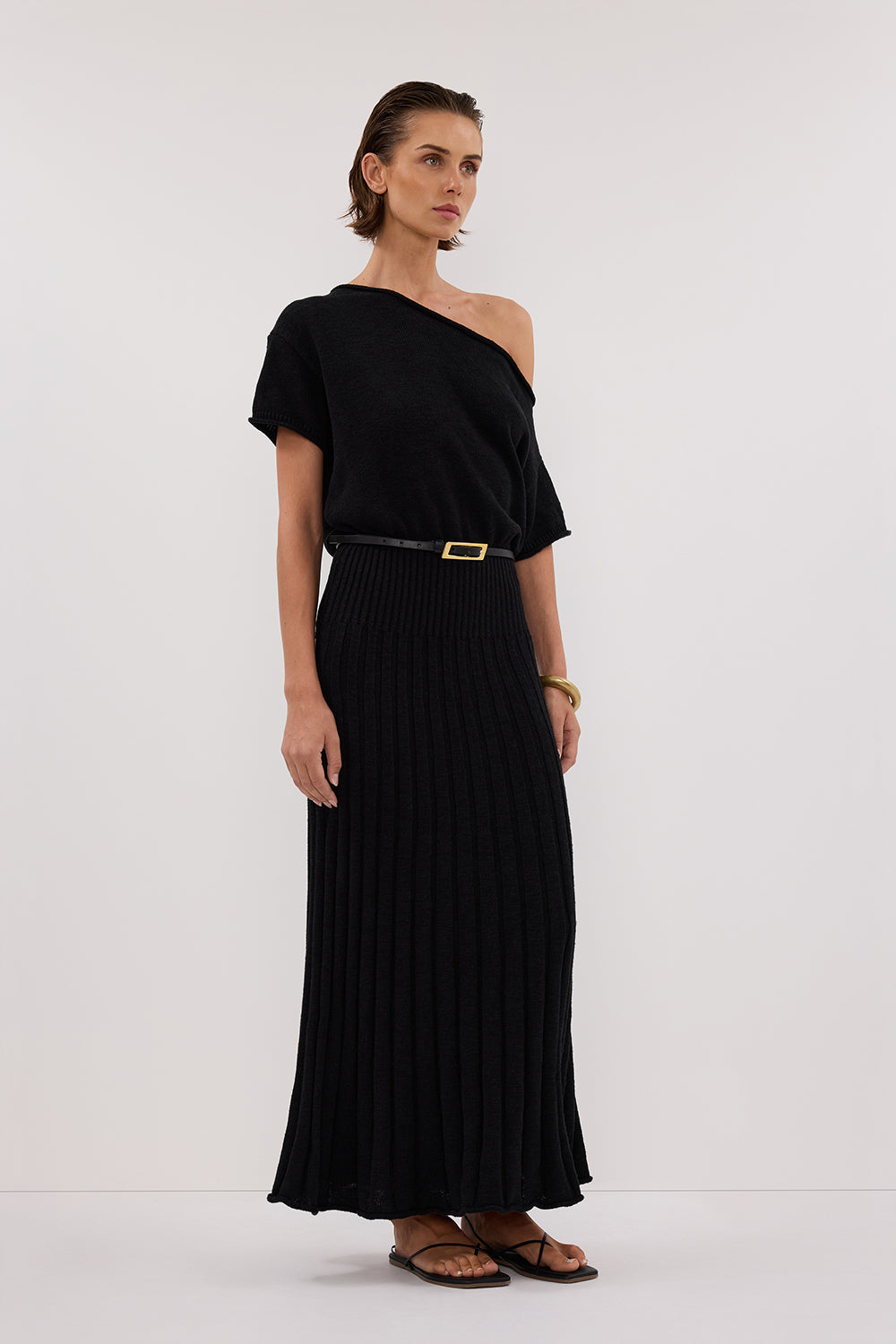 RICK BLACK ASYM KNIT MIDI DRESS