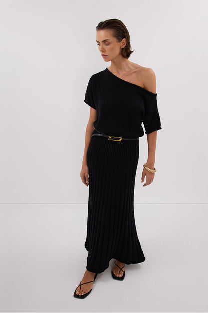 RICK BLACK ASYM KNIT MIDI DRESS