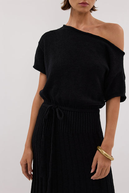 RICK BLACK ASYM KNIT MIDI DRESS