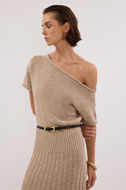 RICK NATURAL ASYM KNIT MIDI DRESS