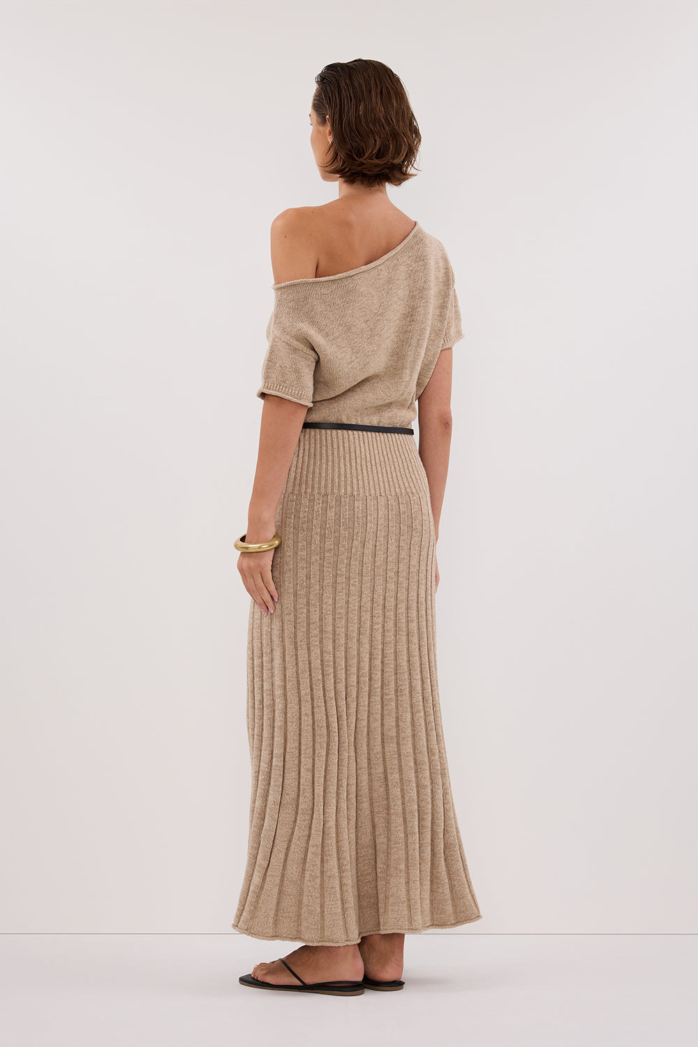 RICK NATURAL ASYM KNIT MIDI DRESS