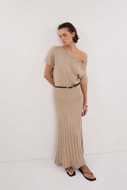 RICK NATURAL ASYM KNIT MIDI DRESS