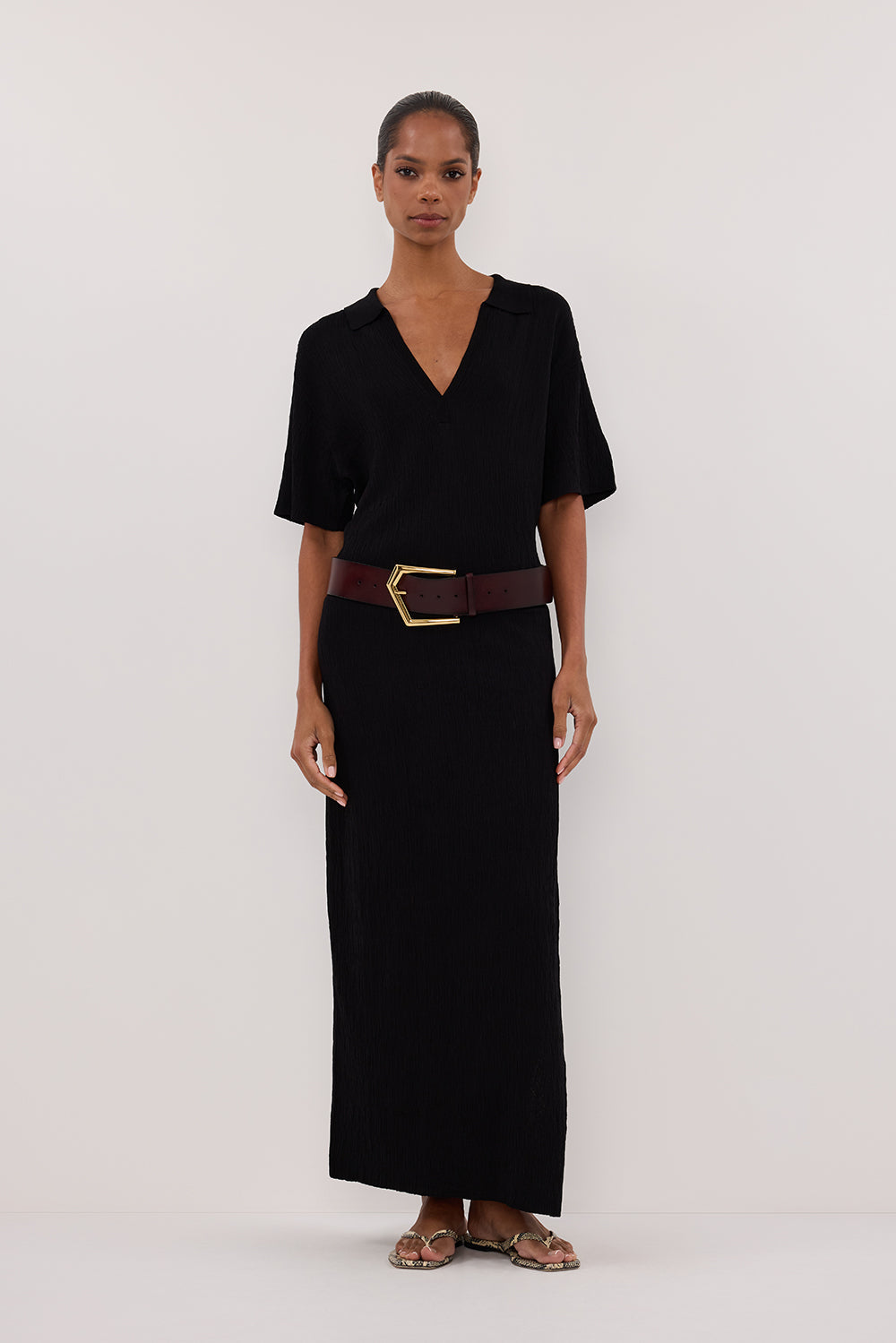 ALIAS BLACK POLO KNIT MIDI DRESS
