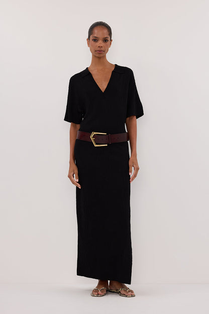 ALIAS BLACK POLO KNIT MIDI DRESS