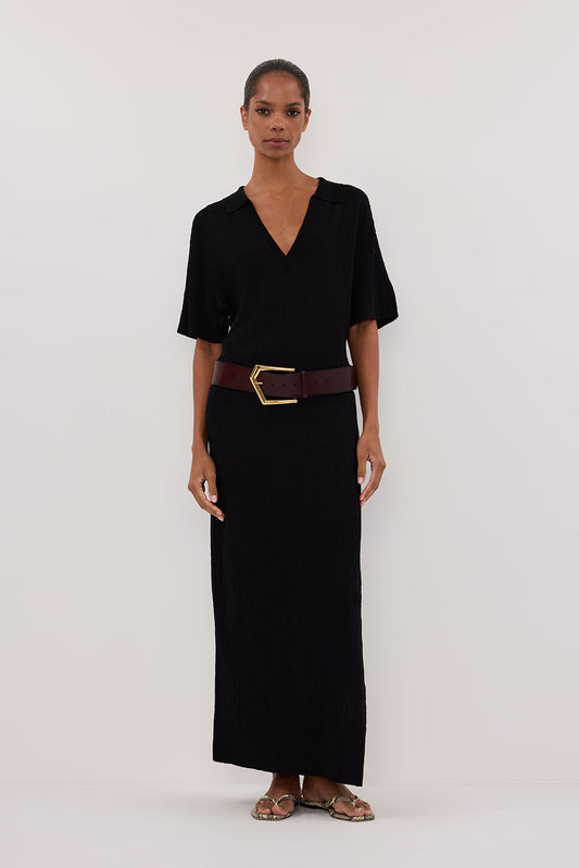 ALIAS BLACK POLO KNIT MIDI DRESS