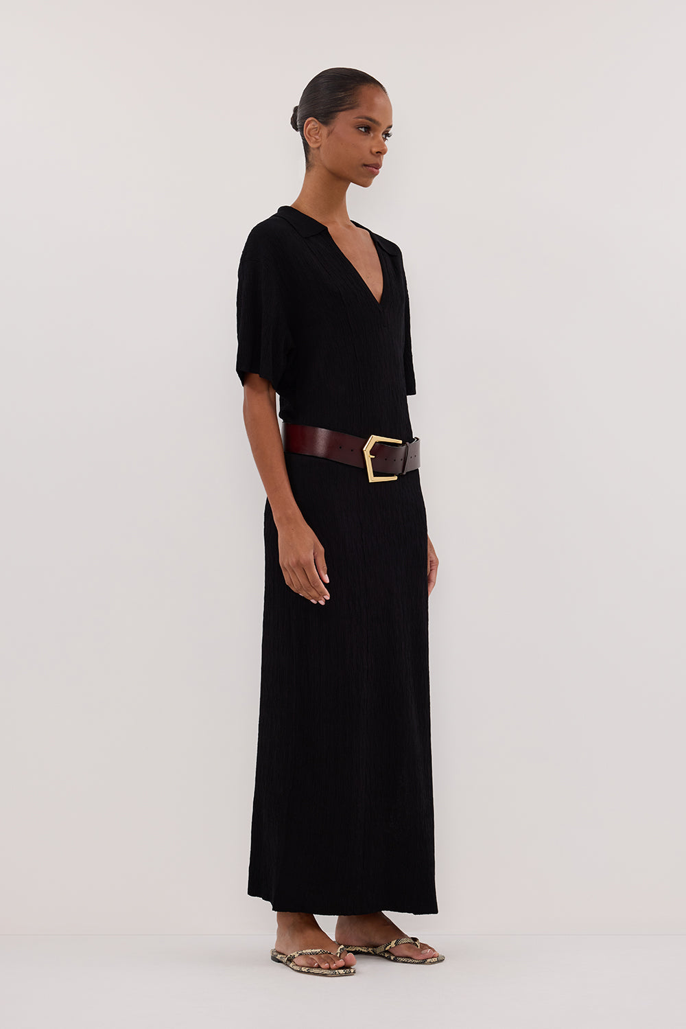 ALIAS BLACK POLO KNIT MIDI DRESS