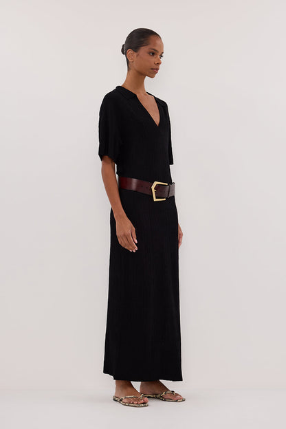 ALIAS BLACK POLO KNIT MIDI DRESS
