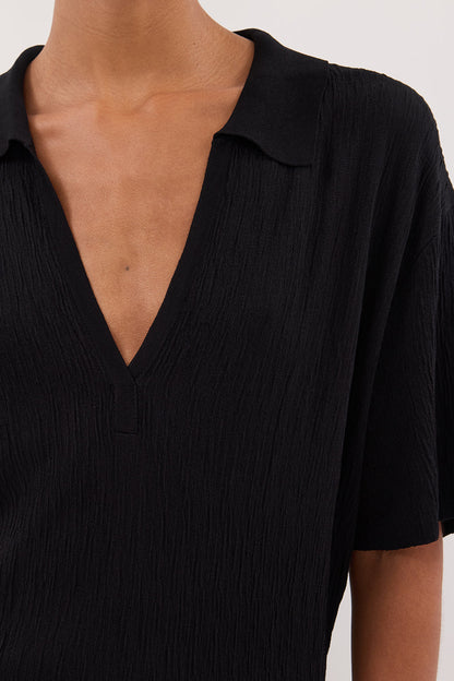 ALIAS BLACK POLO KNIT MIDI DRESS