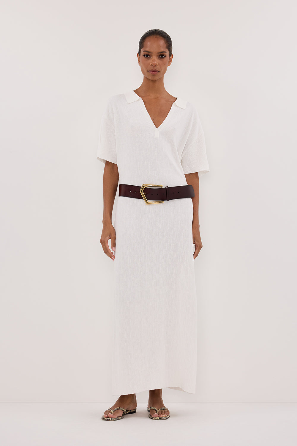 ALIAS WHITE POLO KNIT MIDI DRESS