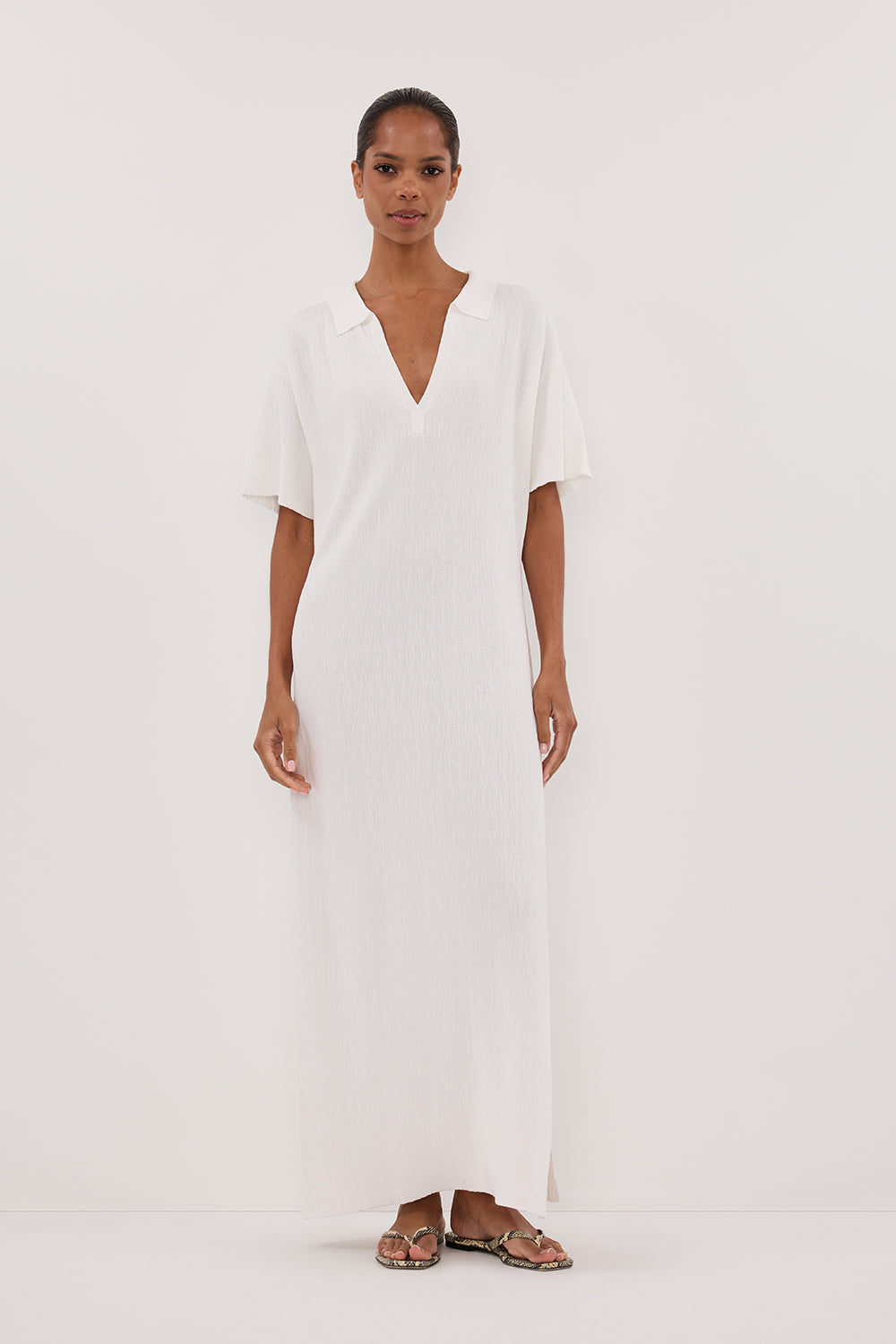 ALIAS WHITE POLO KNIT MIDI DRESS