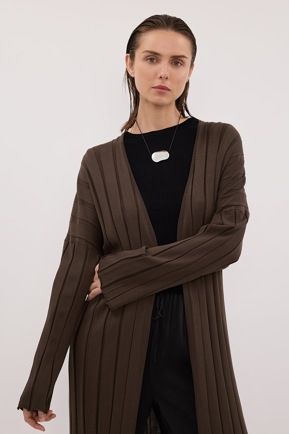 EVE DARK OLIVE KNIT MIDI CARDIGAN