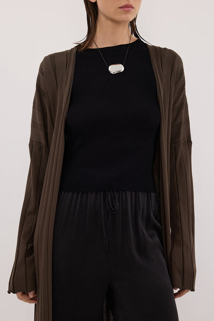 EVE DARK OLIVE KNIT MIDI CARDIGAN