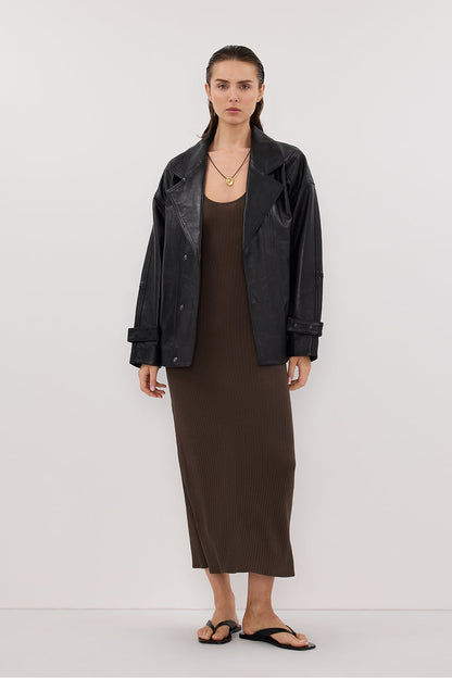 EVE DARK OLIVE SCOOP KNIT MIDI DRESS