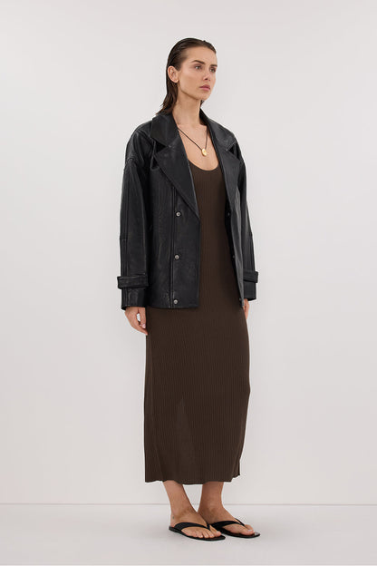 EVE DARK OLIVE SCOOP KNIT MIDI DRESS