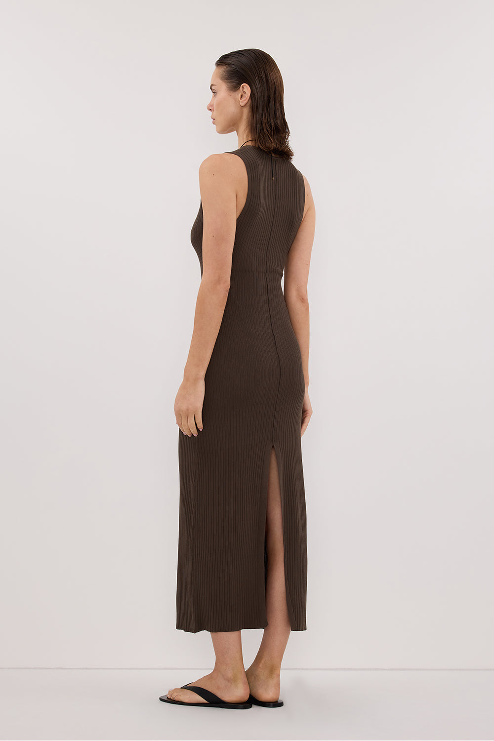 EVE DARK OLIVE SCOOP KNIT MIDI DRESS