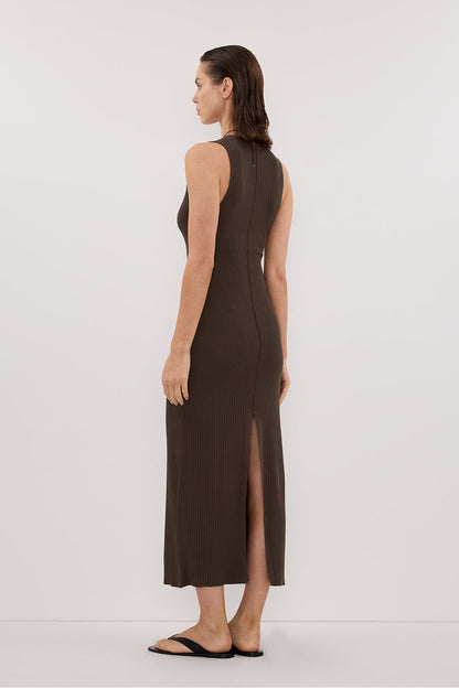 EVE DARK OLIVE SCOOP KNIT MIDI DRESS