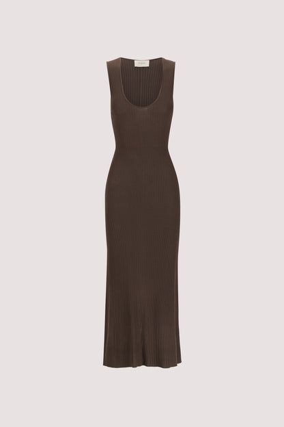 EVE DARK OLIVE SCOOP KNIT MIDI DRESS