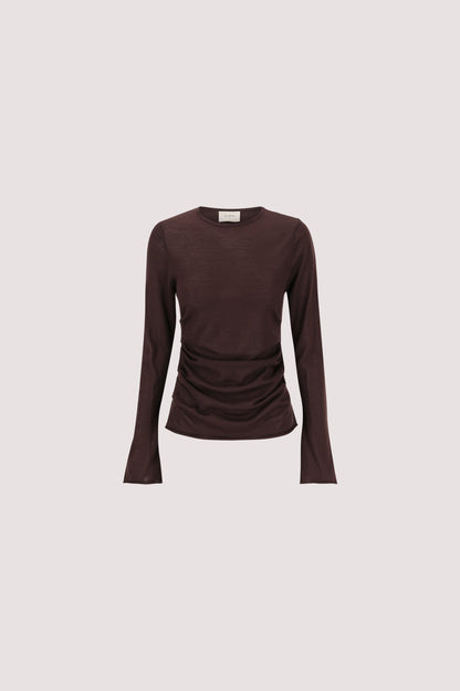 NICO BITTER CHOC MERINO KNIT TOP