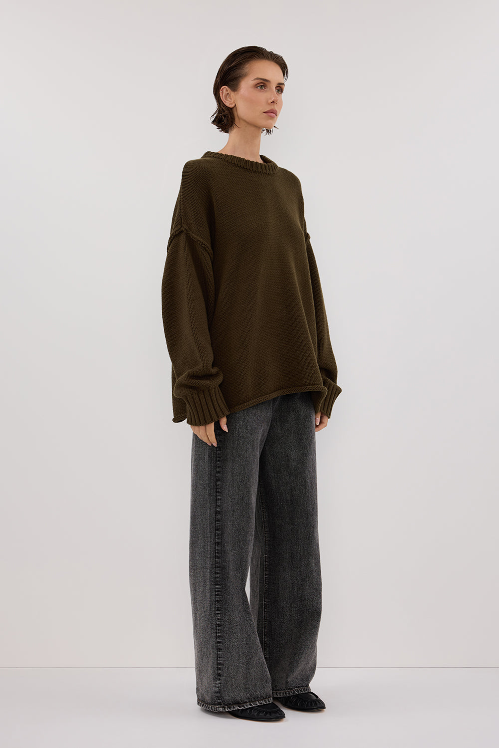 ROY OLIVE OVERSIZED LONGLINE KNIT JUMPER