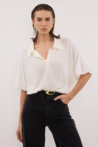 ELI CREAM POLO KNIT TOP