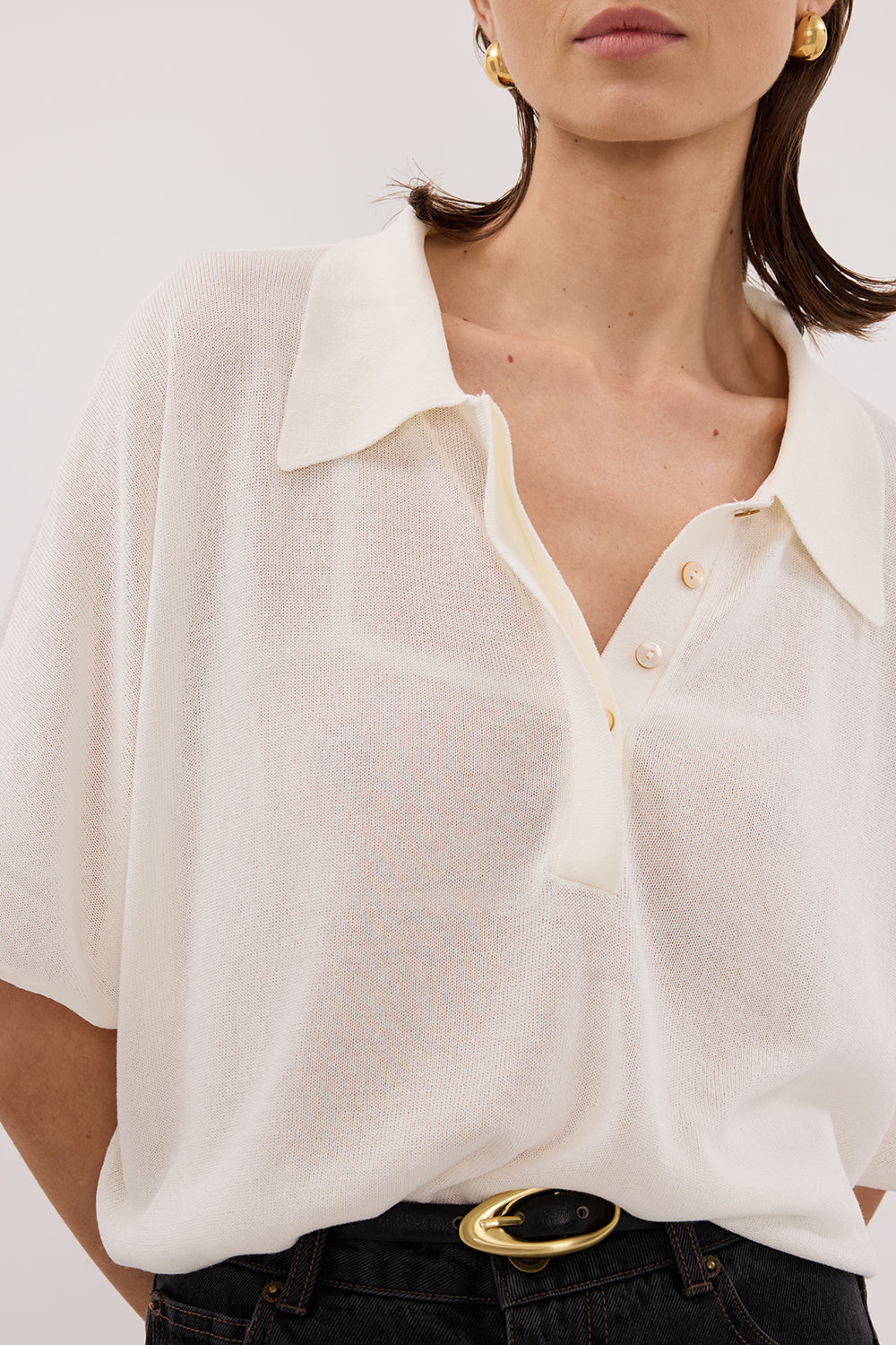 ELI CREAM POLO KNIT TOP