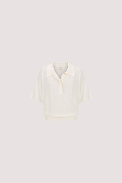 ELI CREAM POLO KNIT TOP
