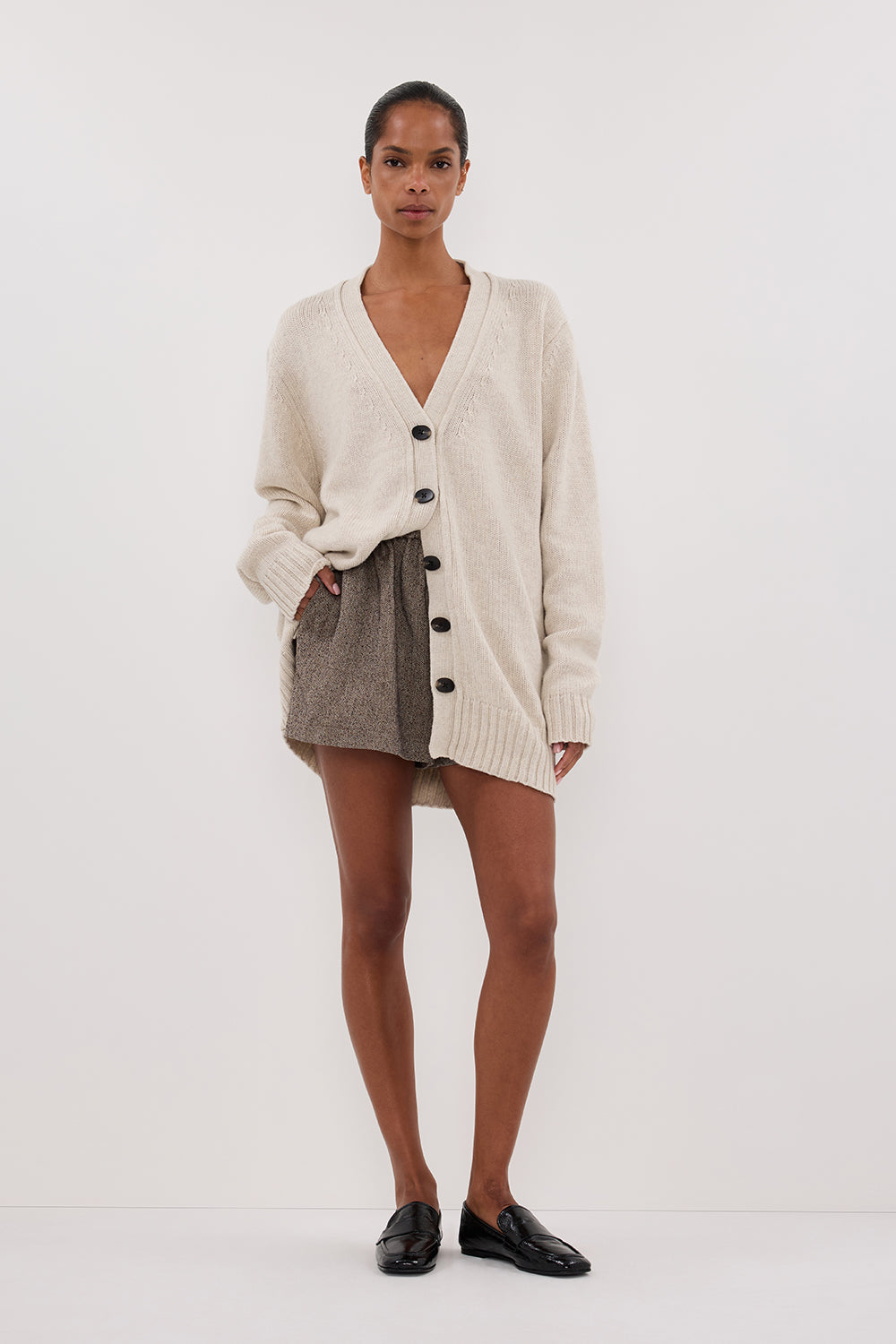 ZOE CHALK LONGLINE CARDIGAN