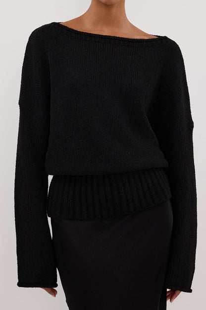 JULES BLACK LONG SLEEVE KNIT TOP
