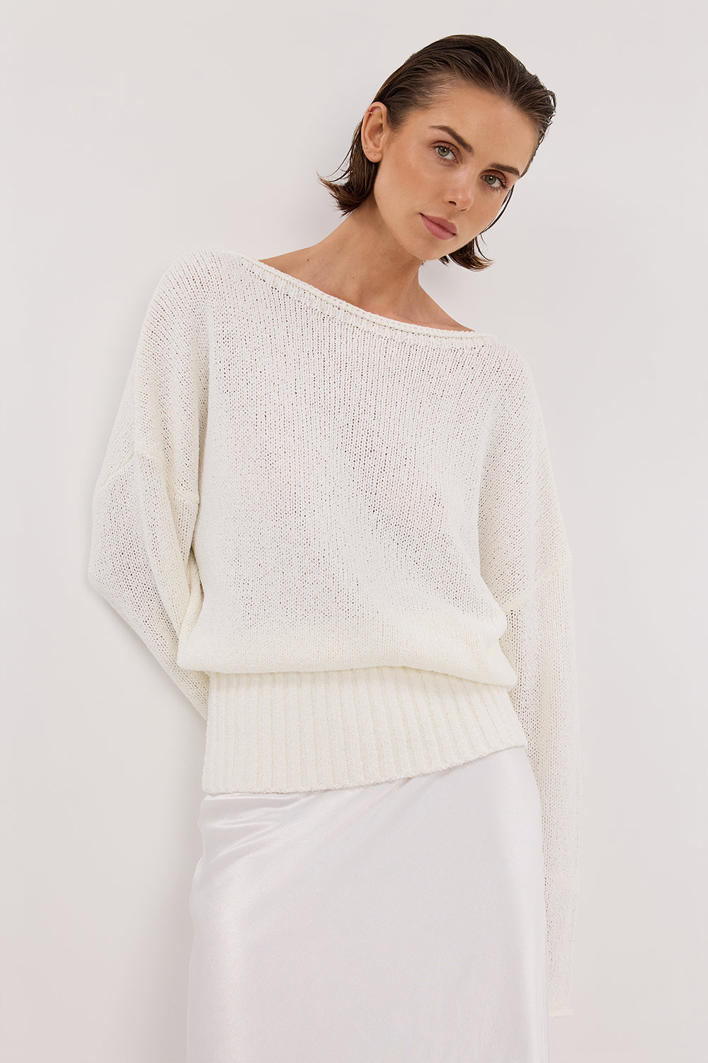JULES WHITE LONG SLEEVE KNIT TOP
