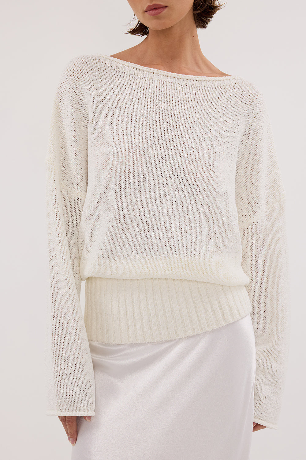 JULES WHITE LONG SLEEVE KNIT TOP