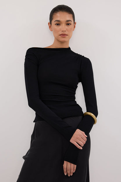 ARIEL BLACK LONG SLEEVE KNIT TOP