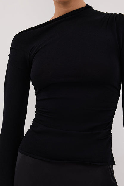 ARIEL BLACK LONG SLEEVE KNIT TOP