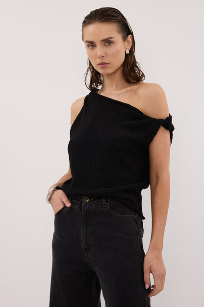 KARA BLACK ASYM KNIT TOP