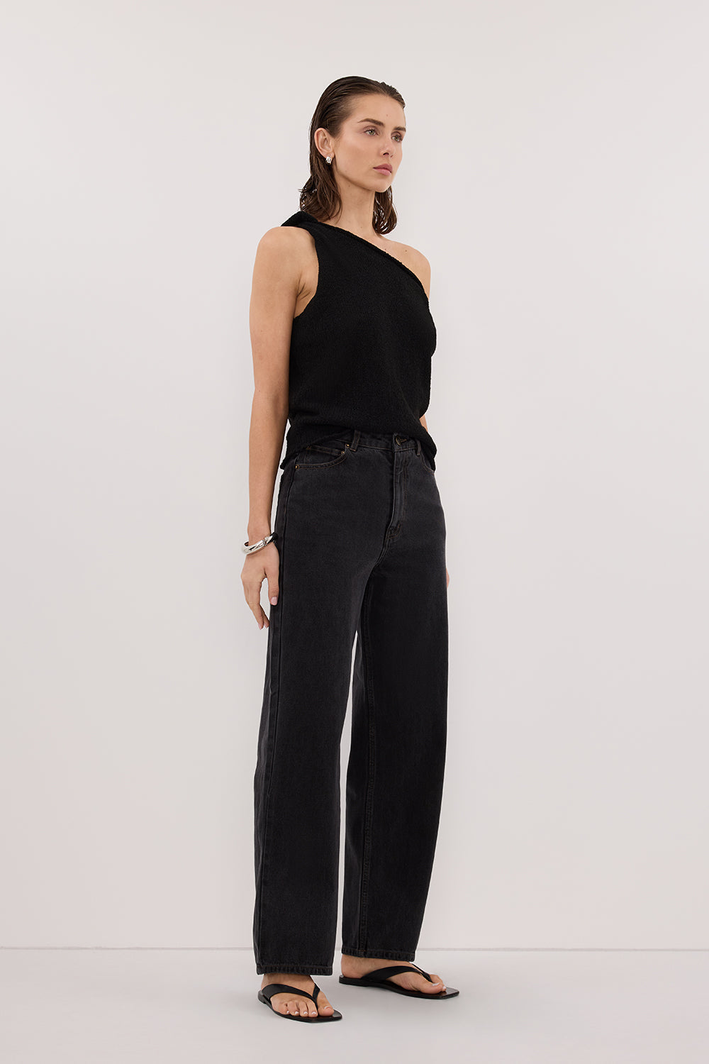 KARA BLACK ASYM KNIT TOP