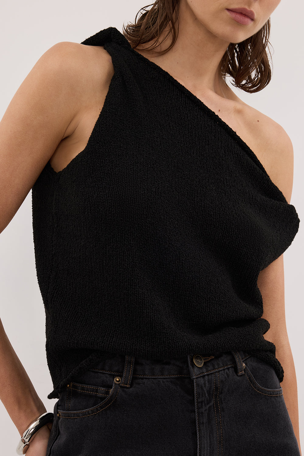 KARA BLACK ASYM KNIT TOP