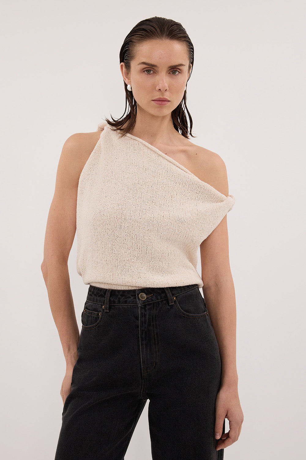 KARA SANDSTONE ASYM KNIT TOP