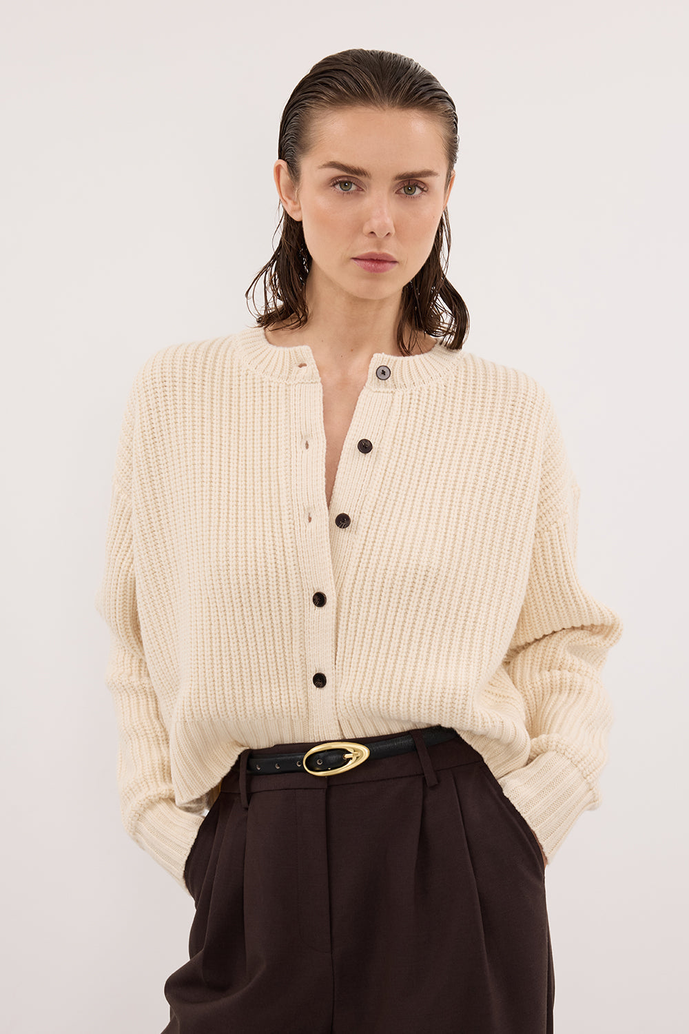 EVALINA SANDSTONE KNIT CARDIGAN