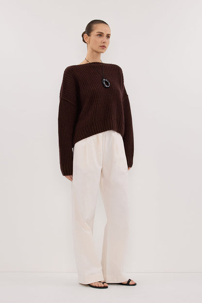 LIN CHOCOLATE BOAT NECK KNIT JUMPER
