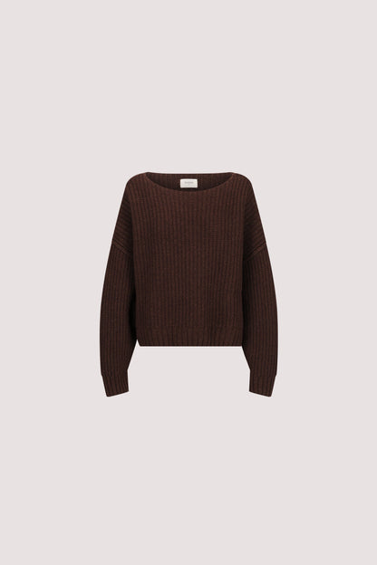 LIN CHOCOLATE BOAT NECK KNIT JUMPER