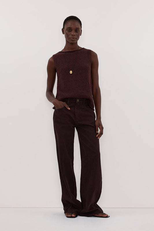 DINA CHOC SLEEVELESS KNIT TOP