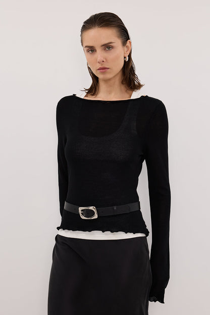 BLAKE BLACK LONG SLEEVE BOAT NECK KNIT TOP