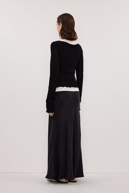 BLAKE BLACK LONG SLEEVE BOAT NECK KNIT TOP