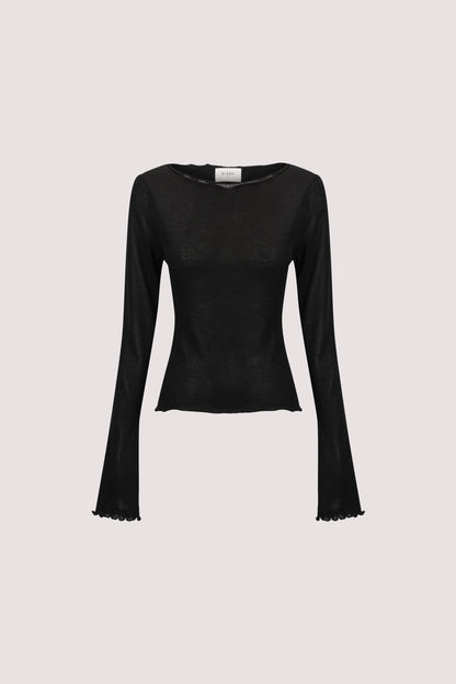 BLAKE BLACK LONG SLEEVE BOAT NECK KNIT TOP