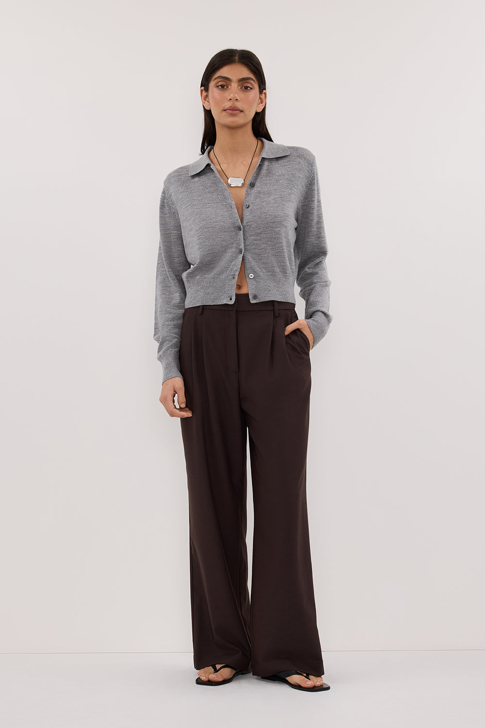 KYRA SILVER LONG SLEEVE MERINO WOOL CARDIGAN