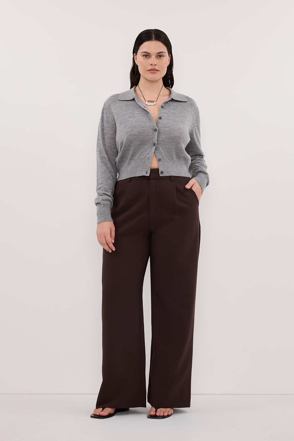 KYRA SILVER LONG SLEEVE MERINO WOOL CARDIGAN