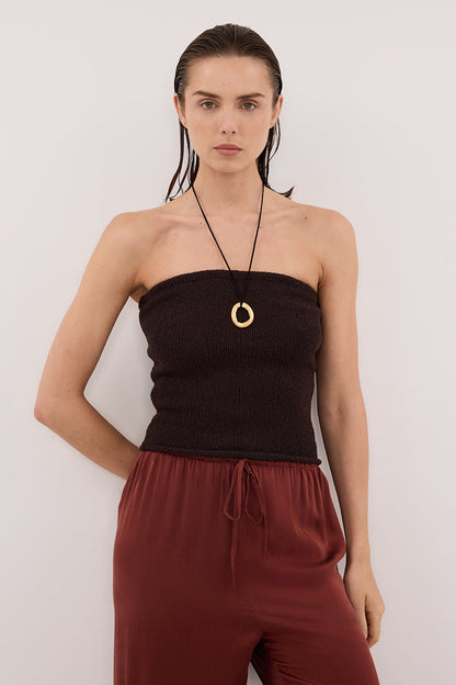 KARA CHOC STRAPLESS BANDEAU KNIT TOP