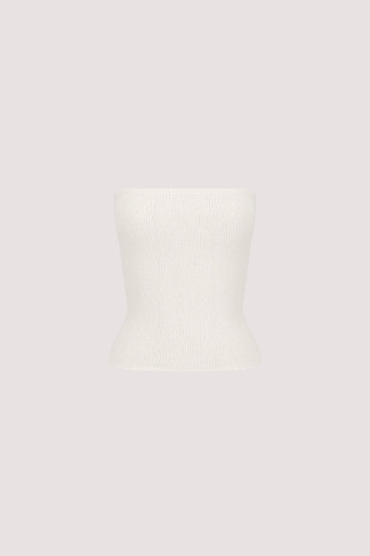 KARA OFF WHITE STRAPLESS BANDEAU KNIT TOP