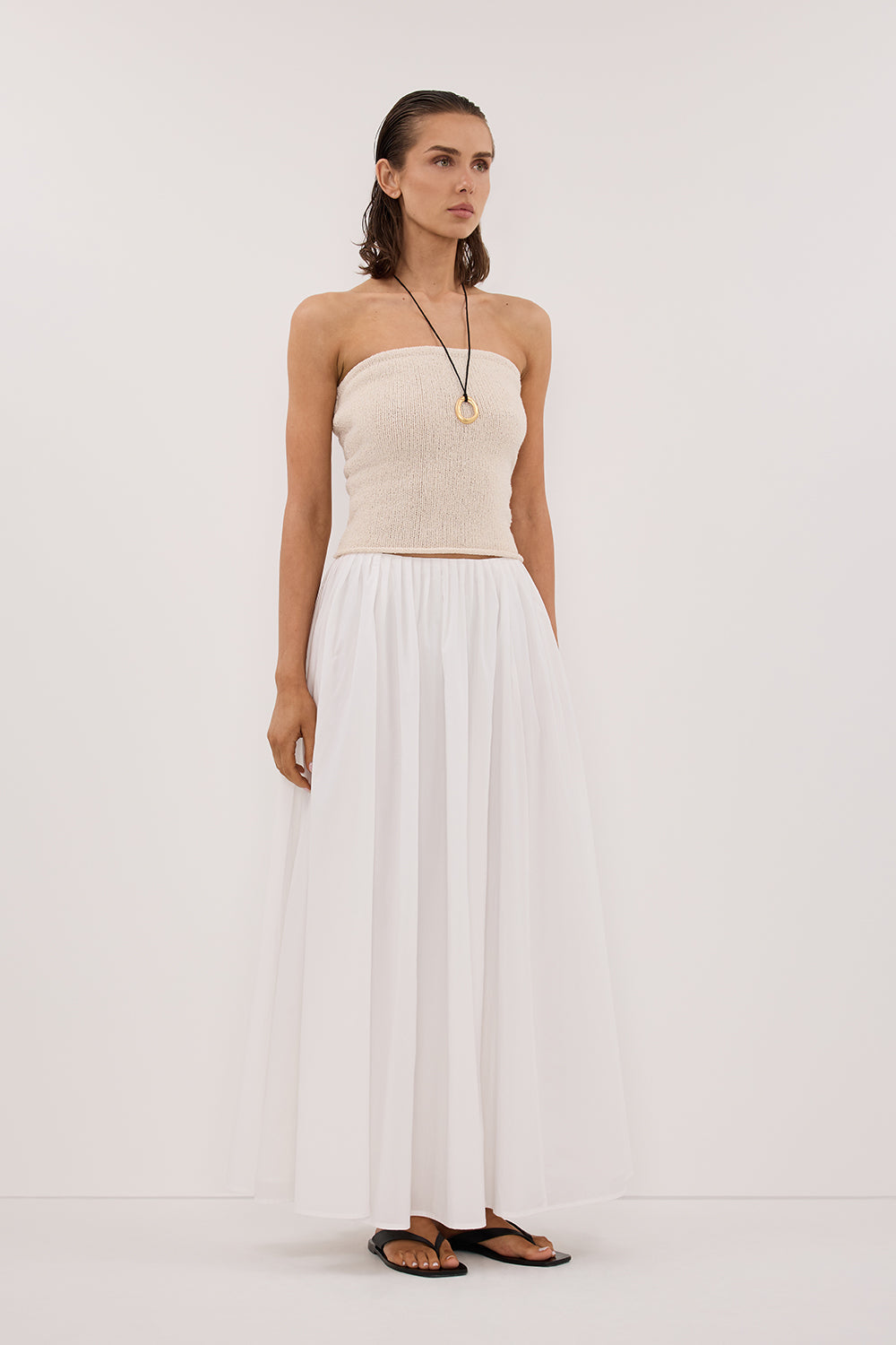 KARA SANDSTONE STRAPLESS BANDEAU KNIT TOP
