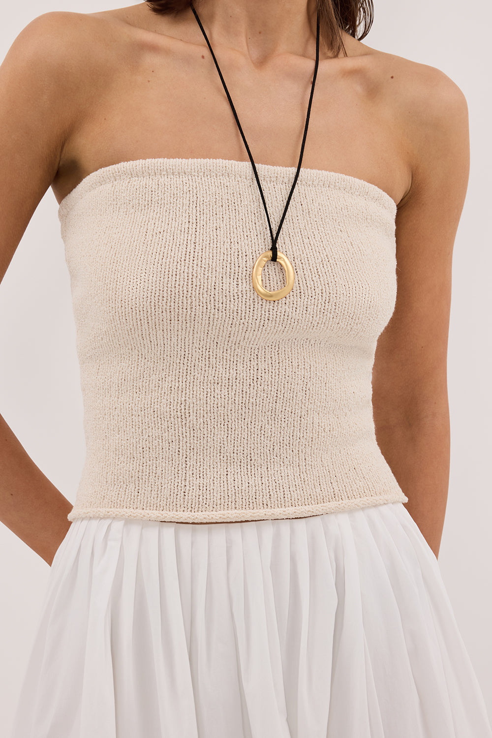 KARA SANDSTONE STRAPLESS BANDEAU KNIT TOP