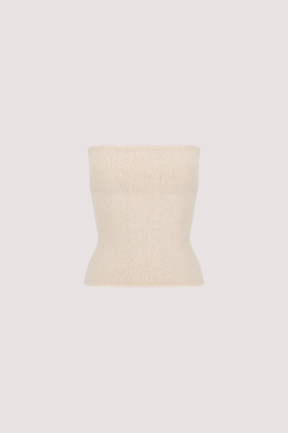 KARA SANDSTONE STRAPLESS BANDEAU KNIT TOP